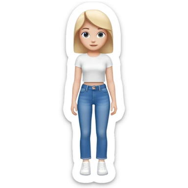 A 3D cartoon casual outfit with blue jeans and a top laid flat, clean surface, bright daylight, realistic Memoji-style. sticker