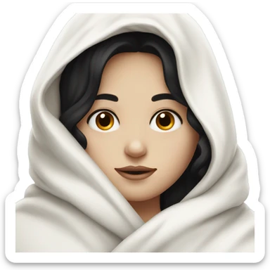 Pale Girl with black hair cozy in a white blanket sticker