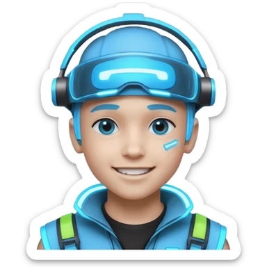 boy neon cyberpunk light blue happy sticker