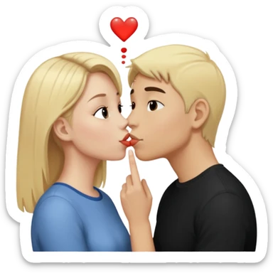 Una chica de piel blanca de pelo rubio besando a un chico de pelo negro de piel morena clara  sticker