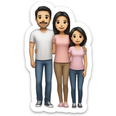 A family of 2, the dad has black hair, Mum has long Brown hair and is prégnant, the baby girl has light Brown short hair sticker