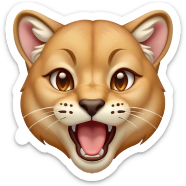 Cinematic Cute Yawning Cougar Portrait Emoji, Head tilted slightly with a dramatic, wide-open yawn, showcasing a soft, sleek tawny Fur with gently drooping ears, round amber eyes barely open in drowsy contentment, Simplified yet irresistibly adorable features, highly detailed, glowing with a soft, cozy glow, high shine, relaxed yet expressive, stylized with a touch of wild whimsy, bright and endearing, soft glowing outline, capturing the essence of a sleepy yet affectionate cougar, so drowsy it feels like it could stretch out of the screen and curl up for a nap! sticker