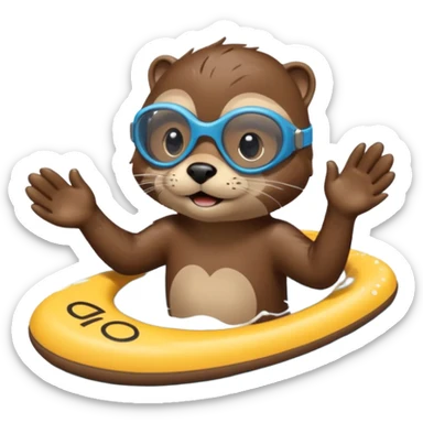 A sleek otter swimmer wearing goggles, splashing through the pool with tiny floating kickboard. sticker