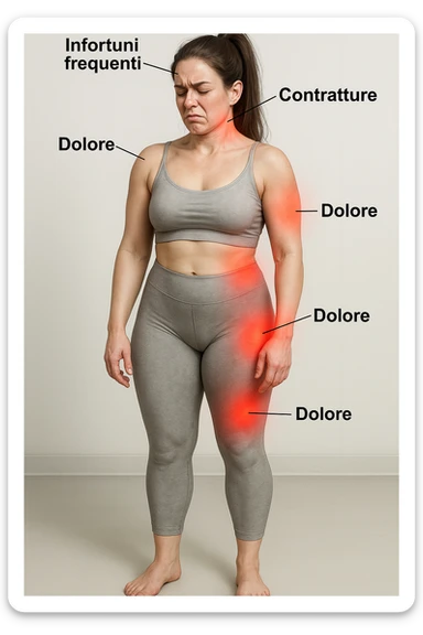 donna con infortuni e contratture frequenti in 3D realistica, donna dolorante immagine medica in italiano  sticker