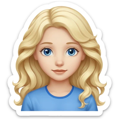 A pale girl with blue eyes and long and blonde , wavy hair , smiling  sticker