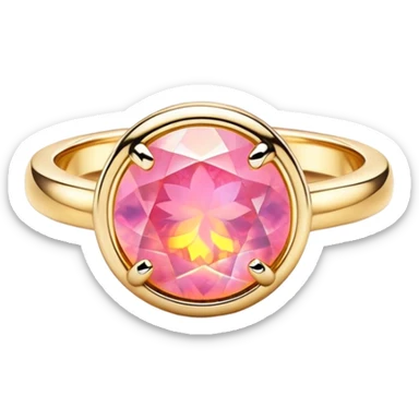 change the silver setting and jump ring to gold, keep the round cut pink fire opal and Y2K style, extreme close-up, emoji style sticker