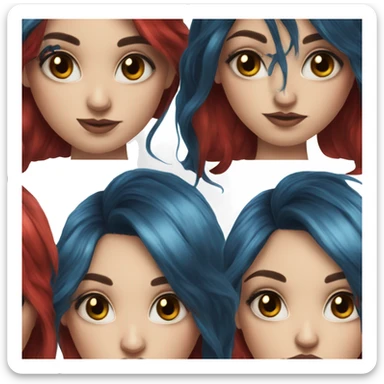 Hyperrealistic girl with blue eyes and long black and red hair and arm tattoos sticker