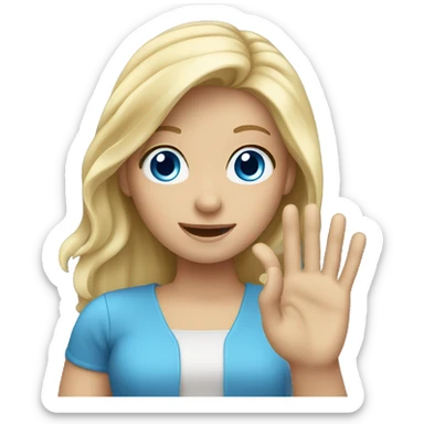 blonde long hair blue eyes girl waving one hand sticker