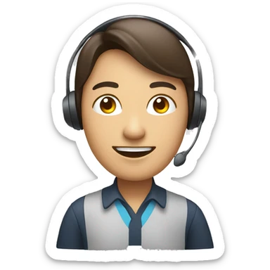 customer service agent with headset,mal asian, smiling, kind, face only sticker