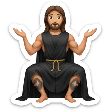 fullbody jesus christ jacked, sleeveless black robe sitting sticker