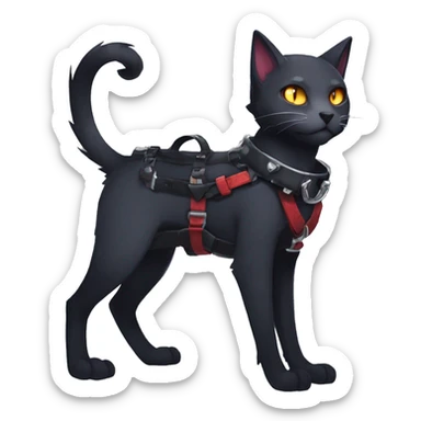 cool edgy fantasy dark-shadow-themed animal vampiric cat hybrid Fakemon  with a harness and collar full body sticker