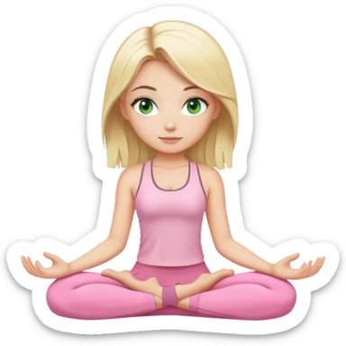 blonde with dark green eyes yoga girl light pink clothes n sticker
