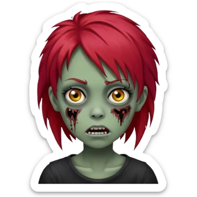 Girl, zombie, red hair, long, emo, shaggy, dark, spooky, creepy expression sticker