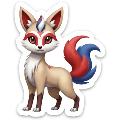 Colorful Skilled Adept Graceful Asian Painted Meloetta-Furret-Lycanroc-Absol-Zangoose-fusion-hybrid-creature (full body) sticker