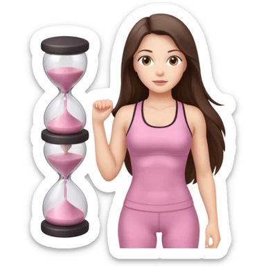white brunette girl long hair with hazel eyes in light pink workout with hourglass figure sticker