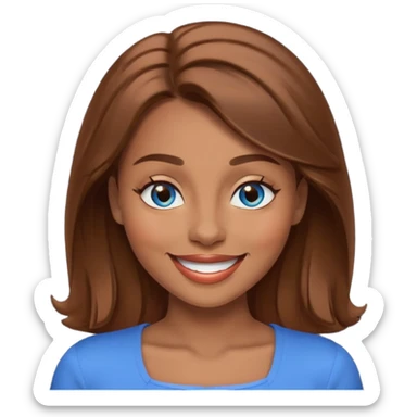 mulher morena de olhos azuis sorrindo e piscando um olho sticker