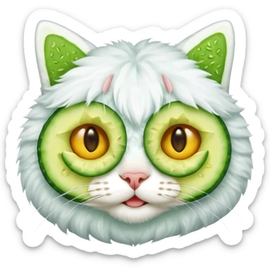 cat wearing facial mask cucumber slices on eyes relaxing emoji style sticker
