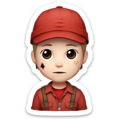 can you make me a chibi style dwight fairfield with a red shirt and redcap from dead by daylight sticker