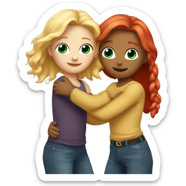 Two white best friends hugging. One has blonde hair and the other has red hair  sticker