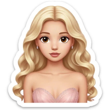 blonde model, brown eyes, long wavy hair, oscars red carpet, light pink sparkly tulle gown sticker