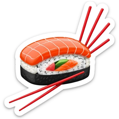 Japanese cuisine humanless avatar in minimalist emoji-style illustration. Sushi and chopsticks, clean lines, red white colors, flat design, calm and modern. sticker