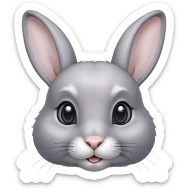 Cinematic Cute Grey Rabbit Portrait Emoji, Head tilted playfully and inquisitively, featuring a silky, smooth grey fur with soft, velvety textures, round, sparkling grey eyes filled with curiosity, Simplified yet irresistibly adorable features, highly detailed, glowing with a warm, friendly glow, high shine, affectionate and gentle, stylized with a touch of whimsy, bright and endearing, soft glowing outline, capturing the essence of a mischievous yet loving bunny, so playful it feels like it could hop out of the screen and into your arms! sticker