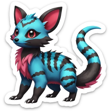 Rare exotic cute epic aesthetic colorful Salandit-Eevee-Civet-species-Fakemon-hybrid-creature, with markings, full body sticker