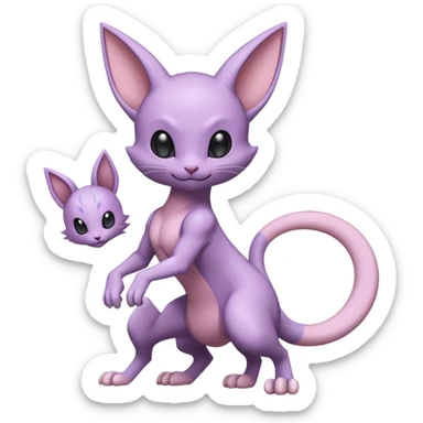 Pastel dull greyish anthropomorphic furry Mewtwo-Beerus-Venom-Espeon-Espurr-Minccino-hybrid-fusion-animal-ET-species-creature  sticker