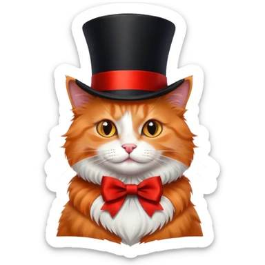 fluffy elegant orange cat with top hat black with red ribbon  sticker