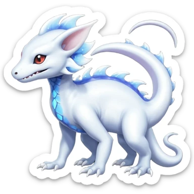 White albino shiny glossy smooth soft silky iridescent Salandit-Absol-Shinx-fusion-hybrid, full body sticker