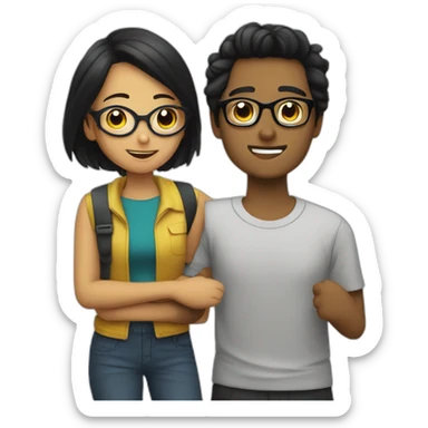 Random young brown guys With glasses and having short Black haïr talking to a young girl brown wearing glasses With longs Black hair sticker