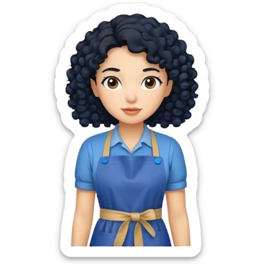 woman with curly black hair in blue apron sticker