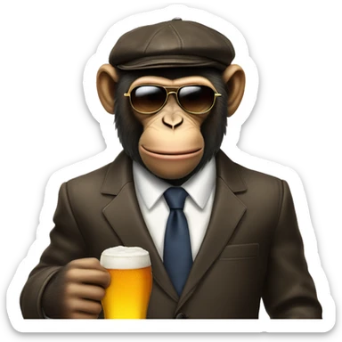 monkey wearing suit aviators flat cap smoking a cigar and drinking a beer sticker