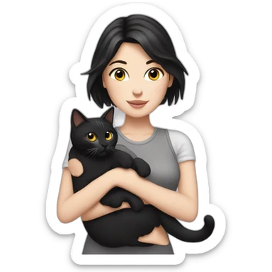 White girl with black hair hold a grise cat  sticker