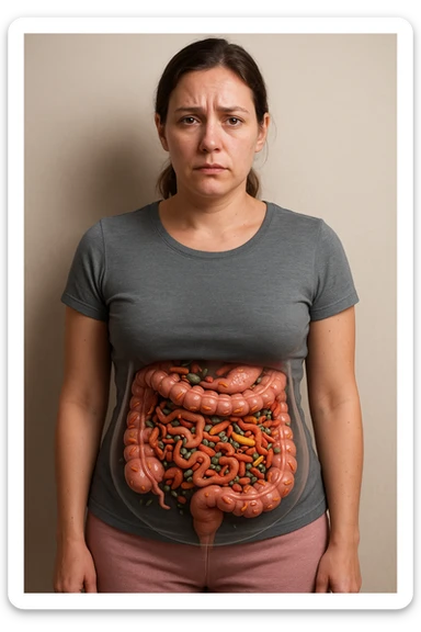 donna con batteri cattivi pieni nel suo intestino immagini realistiche sticker