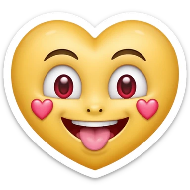 "Perfect smiling face with heart-eyes emoji 😍, classic yellow skin tone, bright open U-shaped smile showing white teeth and pink tongue tip, two large glossy red cartoon heart-shaped eyes with sparkling highlights  sticker