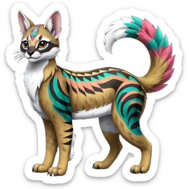 Colorful dark tropical tribal glorious divine exotic cute cool beautiful beautiful fantasy-caracal-civet-genet-sergal-vernid-Gryphon-Cacomistle-Trico-oncilla-animal-Fakémon-hybrid-fursona (full body) sticker