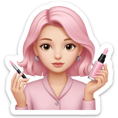 clean girl aesthetic emoji, applying skin care, serum, cream, hair in a claw clip, soft pink and nude palette sticker