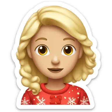 blonde girl with pajamas and Christmas hat going to sleep sticker