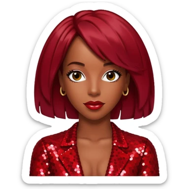 Kelly Rowland from Destiny's Child with dark red hair, red sequin outfit sticker
