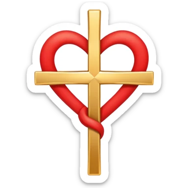 Two red  heart outlines  entwined with a simple gold cross  sticker
