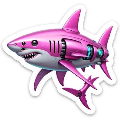 glitter mech shark pink cyberpunk sticker