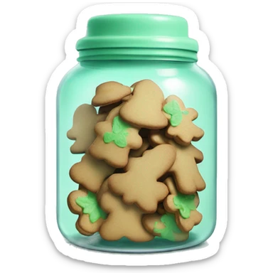 Realistic glass cookie jar with mint green  lid full of gingerbread cookies isolated. sticker