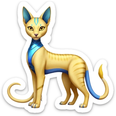 Modern futuristic shiny colorful Bastet-Sphynx-Lombax-Zeraora-Renamon-fusion (full body) sticker