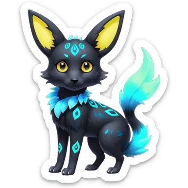 Multicolored gloomy glowing bioluminescent dark edgy gothic spooky cool badass pretty cool elegant realistic floral exotic Umbreon-Trico-Falvie-Fionbri-fursona, full body sticker