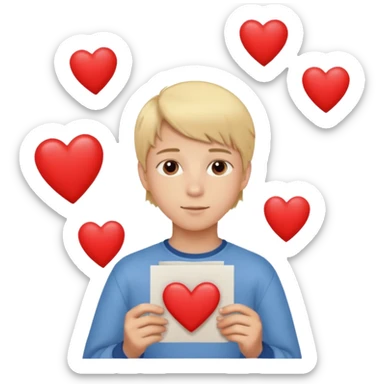 Un garçon blond aux yeux marrons de 13 ans qui tient avec ses mains un L avec des cœurs autour de son visage sticker