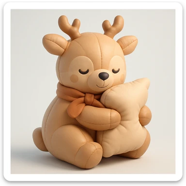 deer with a ribbon scarf, hugging a cushion, cushion style sticker