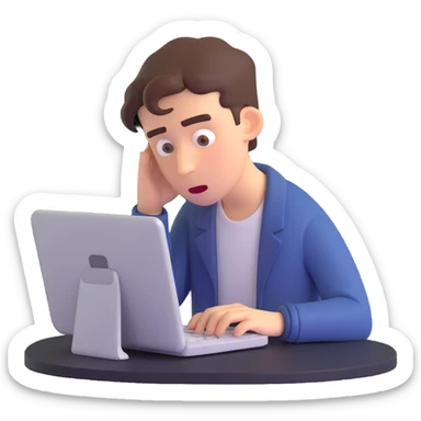 programmer in panic, typing frantically, worried expression sticker