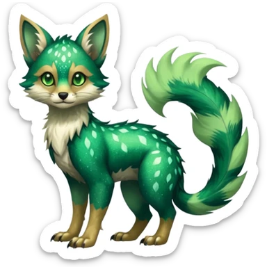 Feral Rare Fantasy cool handsome badass  sparkly shiny Vernid-Trico-species by LiLaiRa, random markings, tufted tail, tufted ears, full body sticker