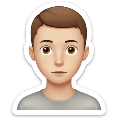 a skinny pale boy with very short buzzcut brown hair and a bit of freckles sticker